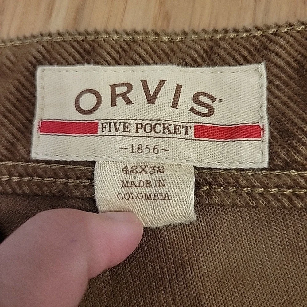Orvis Corduroy Pants Men's‎ Size 42x32 Brown Flat Front Straight Leg Five Pocket